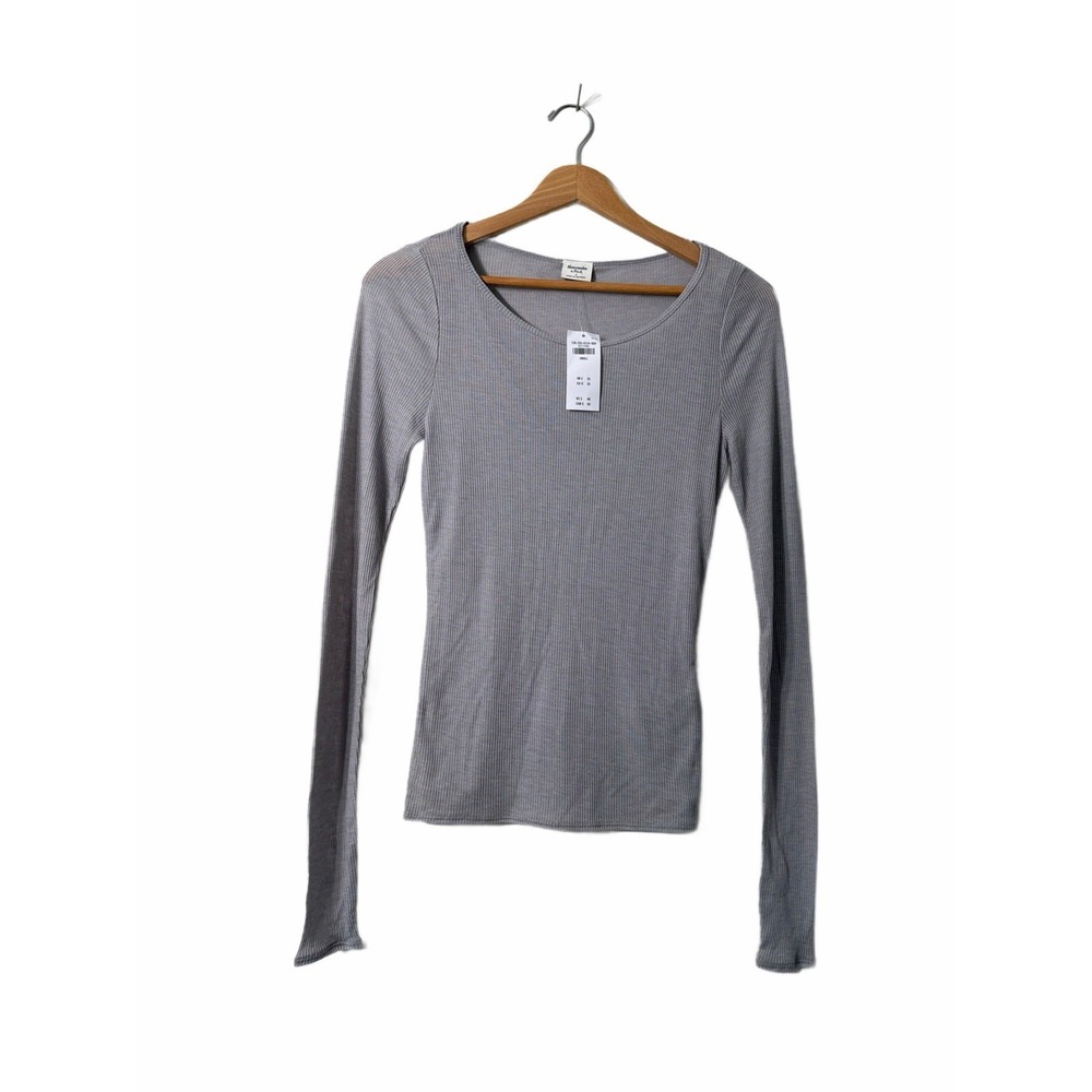 NWT Abercrombie & Fitch Long-Sleeve Sheer Rib Crew Top W/attached Tank Small‎